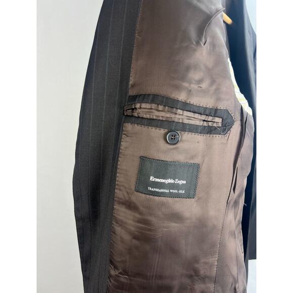 ERMENEGILDO ZEGNA TRANSEASONAL SILK WOOL Black Striped Blazer Jacket 52R, US 42R - Picture 6 of 10